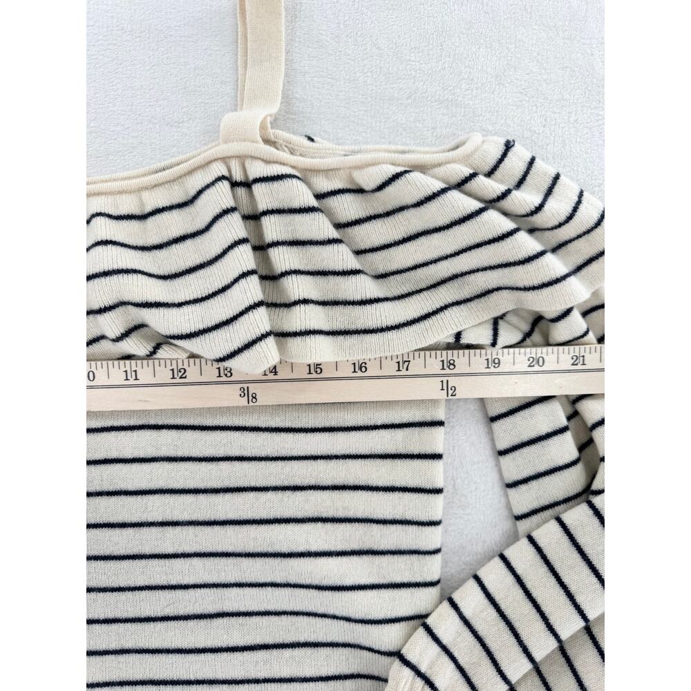 Joie Cream Navy Stripe Wool Cashmere Sweater Cold Shoulder Ruffle Knit S - Picture 5 of 7